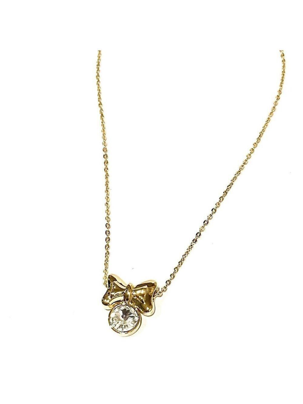 SWAROVSKI 🎀 Must-Have 🎀 Gold-Tone Bow Necklace w Crystal Pendant | NWOT - Picture 5 of 10